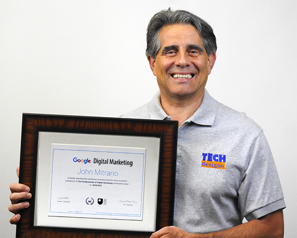 John Mitrano of Techdesigno Receives Google’s Certification for Digital Online Marketing Image